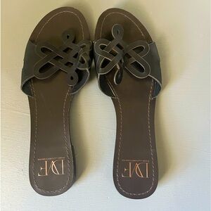 Diane von Furstenberg Love Knot Leather Slides in Dark Brown | Size 9.5